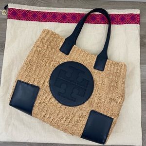Tory Burch Ella Straw Basket Tote Medium